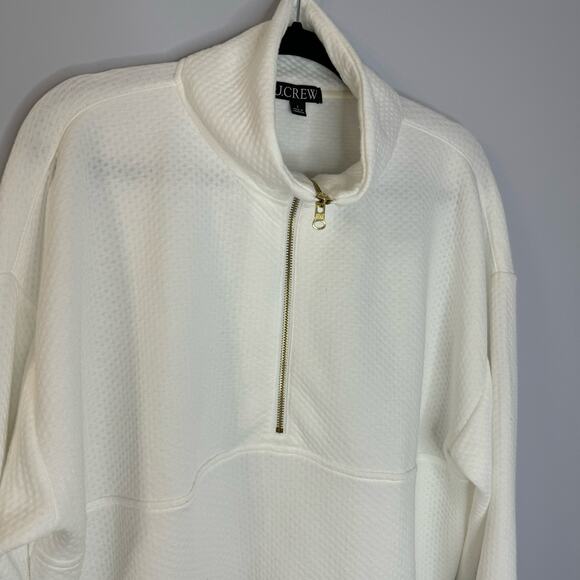 J. CREW Terry Half-Zip Pointelle Sweatshirt in White Large - Picture 2 of 9